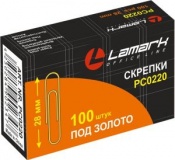 Скрепки золотистые 28мм овальные Lamark 100шт (20)