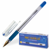 Ручка шариковая 0,5мм резин/манж прозр/корпус метал/наконечник на масл/основе MC Gold синяя (12)